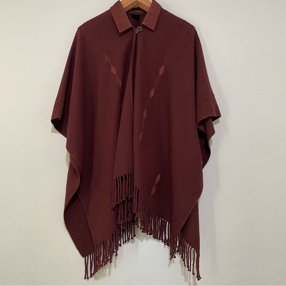 d&bond Jackets & Blazers - D&Bond Wool and Leather Fringe Ecuadorian Poncho